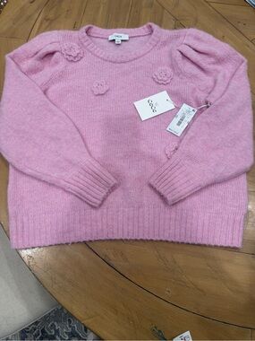 CeCe Pink Floral Applique Crewneck Sweater 1X NWT Retail $109